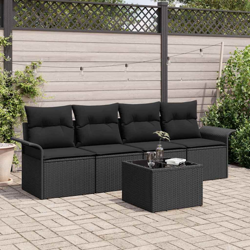 Ensemble de Canapés avec coussin 5 pcs Noir polyrotin