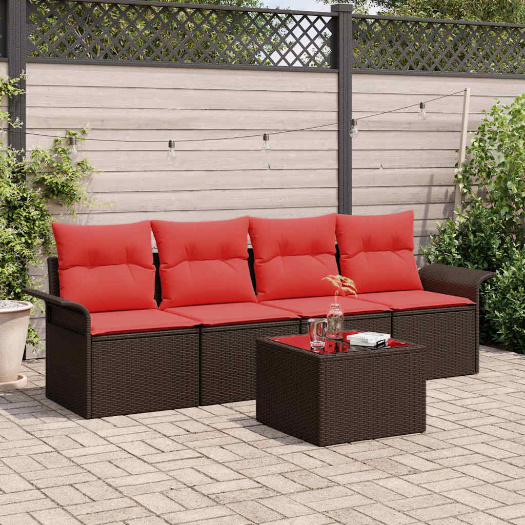 Ensemble de Canapés avec coussin 5 pcs Marron polyrotin