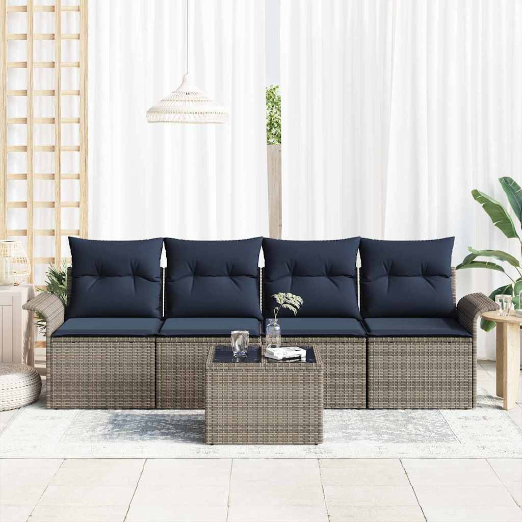 Ensemble de Canapés avec coussin 5 pcs Gris polyrotin