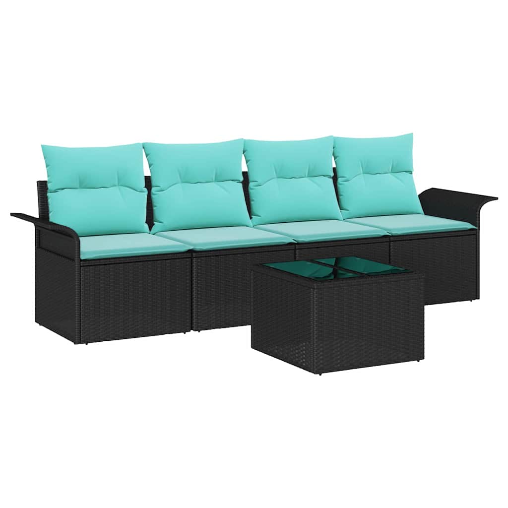 Ensemble de Canapés avec coussin 5 pcs Noir polyrotin