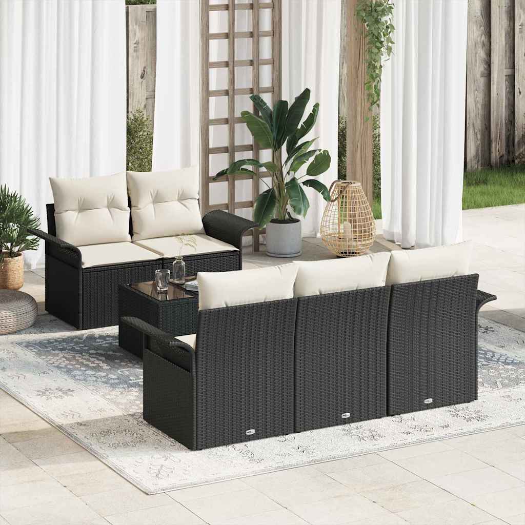 Ensemble de Canapés avec coussin 6 pcs Noir polyrotin