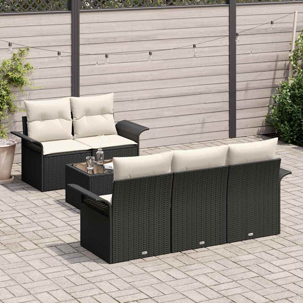 Ensemble de Canapés avec coussin 6 pcs Noir polyrotin
