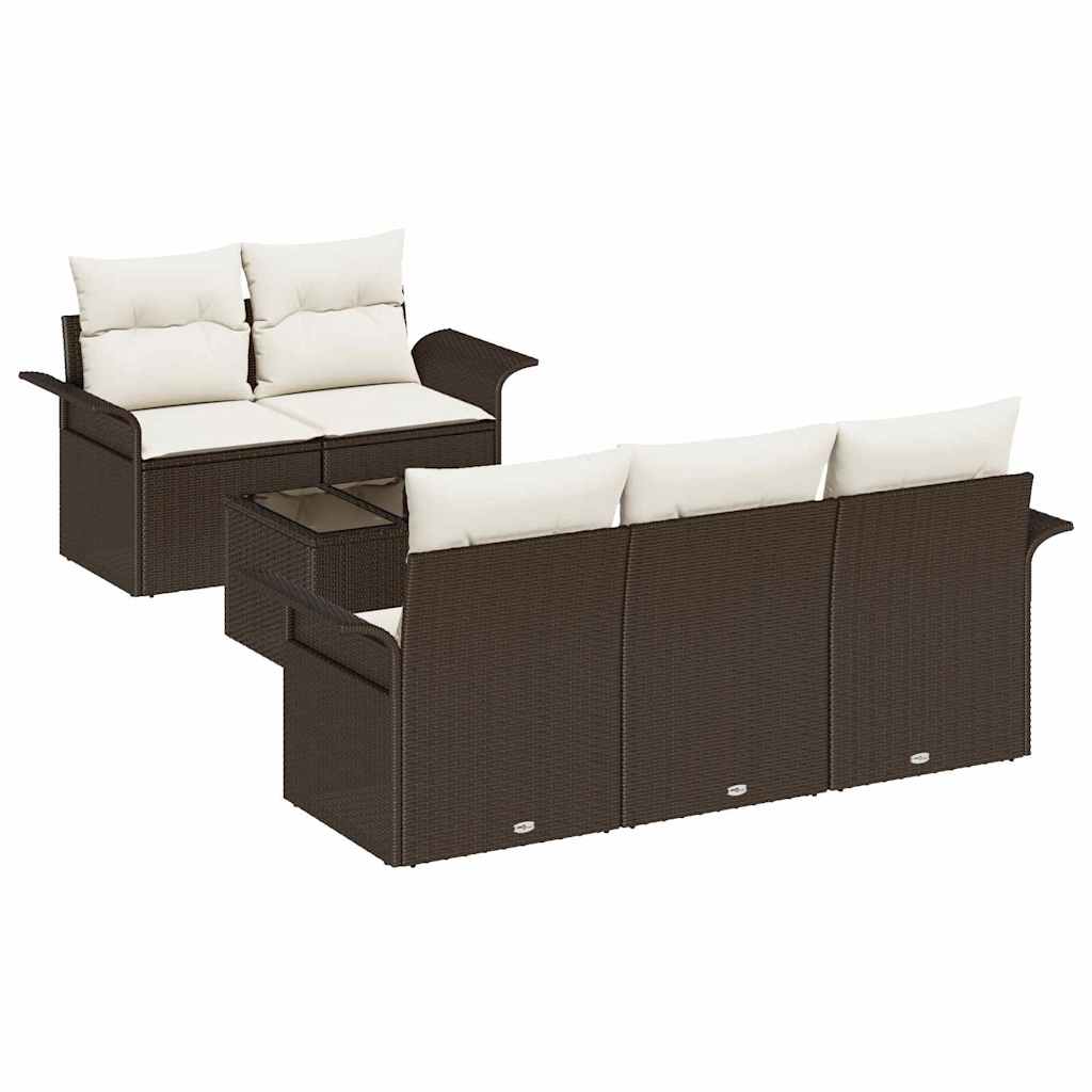 Ensemble de Canapés avec coussin 6 pcs Marron polyrotin