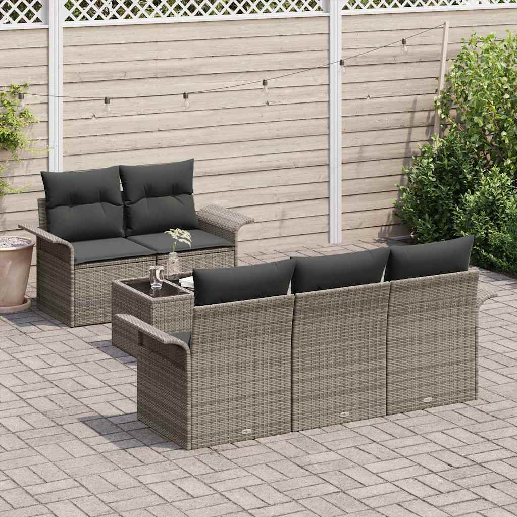 Ensemble de Canapés avec coussin 6 pcs Gris polyrotin