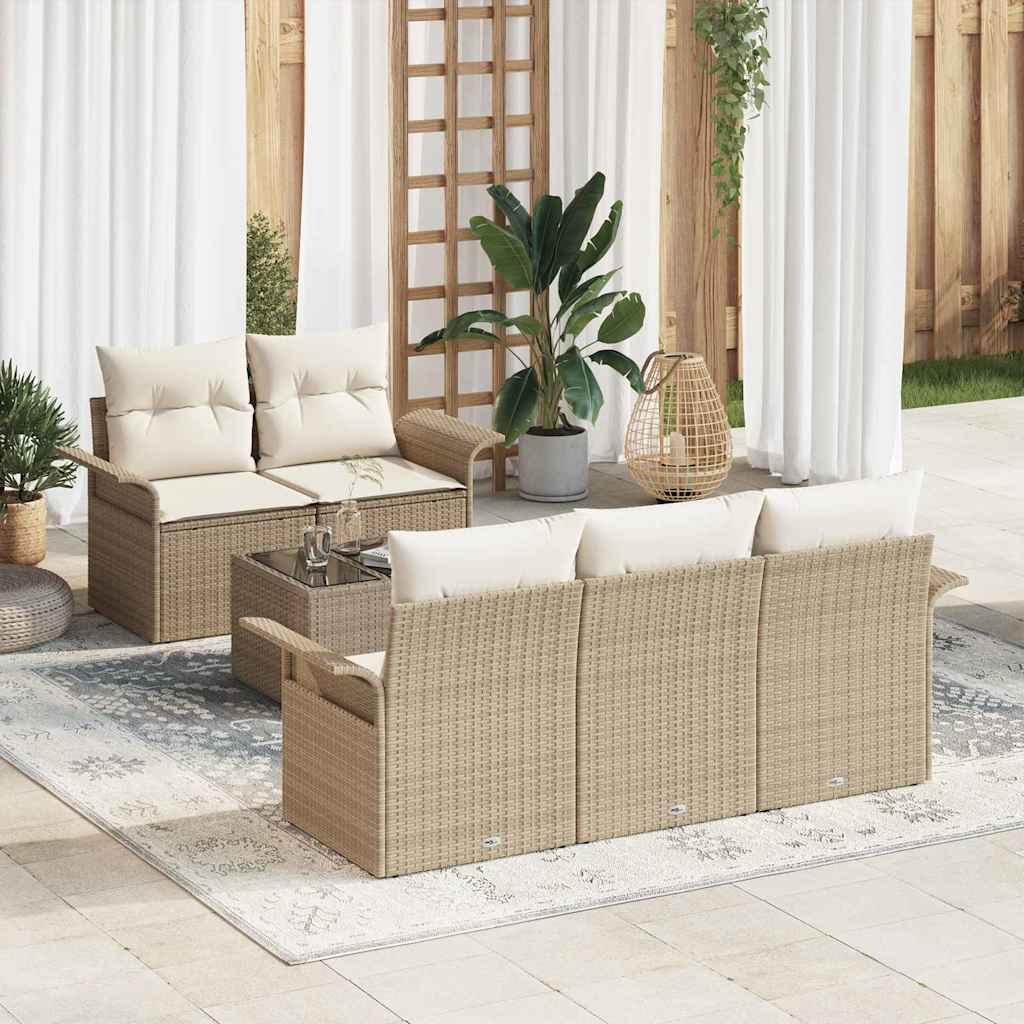 Ensemble de Canapés avec coussin 6 pcs Beige polyrotin