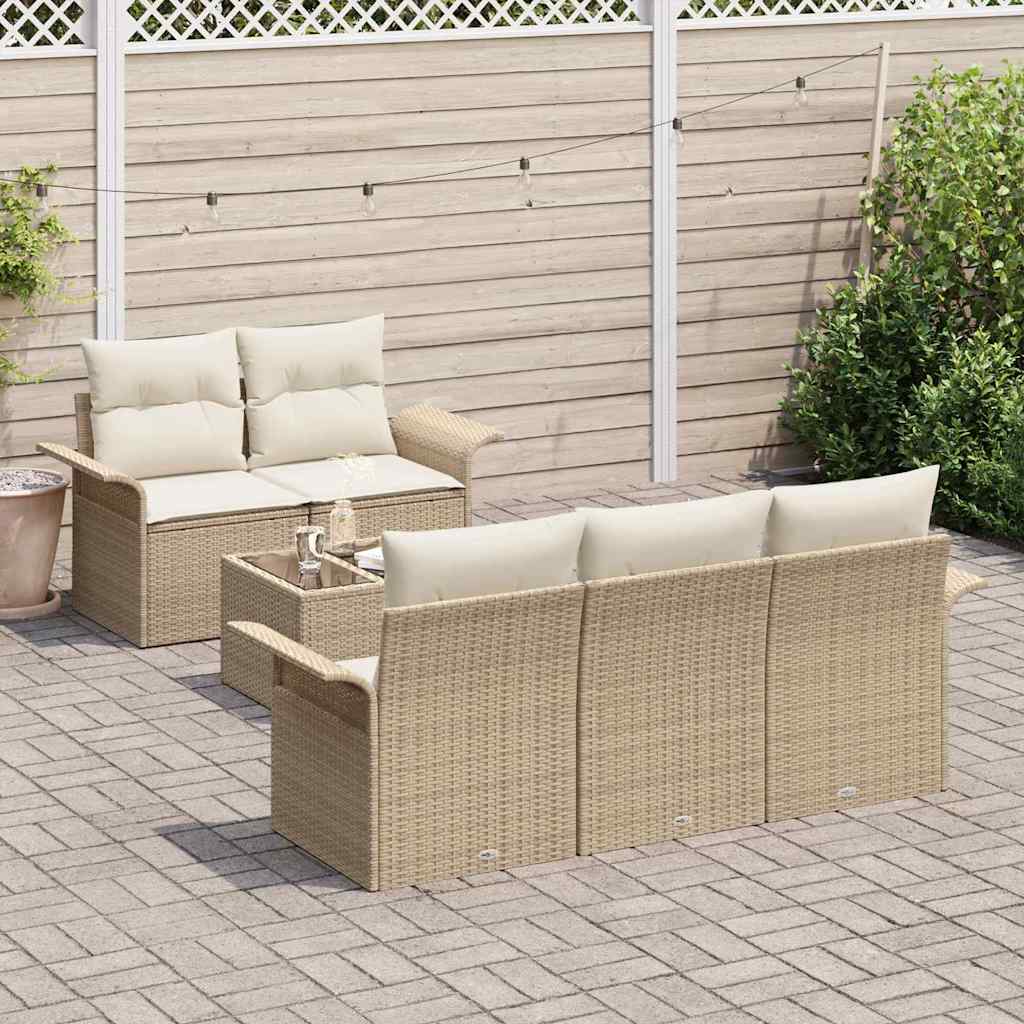 Ensemble de Canapés avec coussin 6 pcs Beige polyrotin