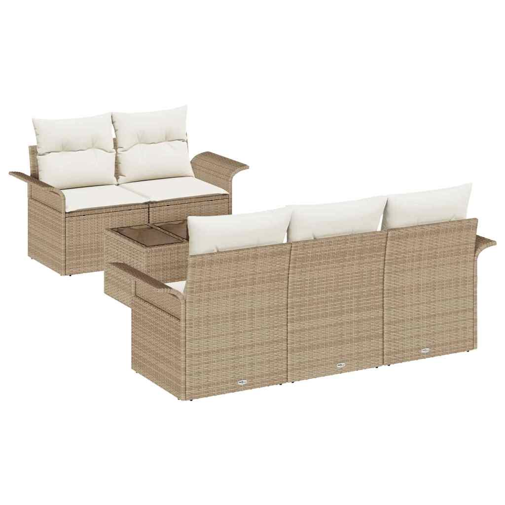 Ensemble de Canapés avec coussin 6 pcs Beige polyrotin