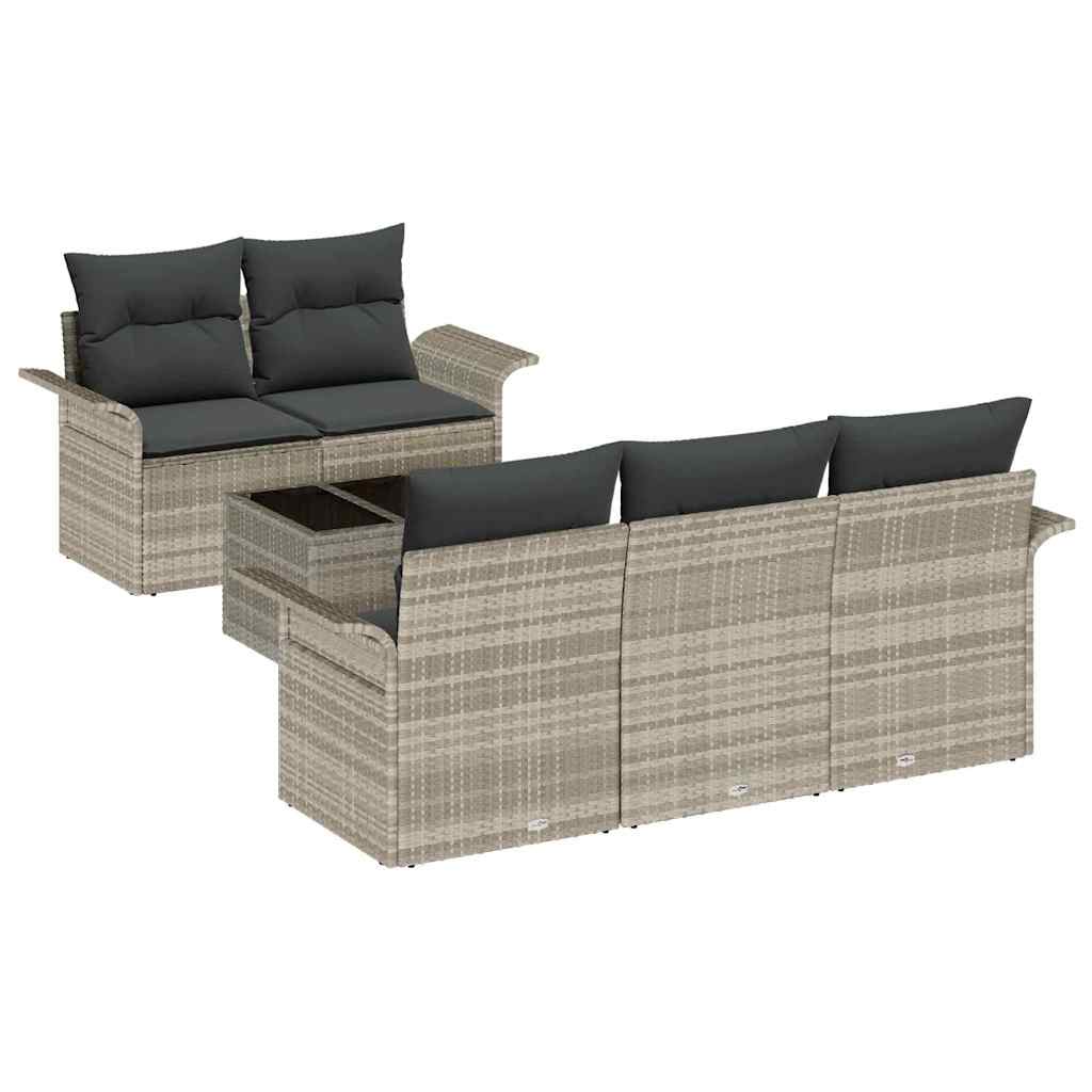 Ensemble de Canapés avec coussin 6 pcs Gris clair polyrotin