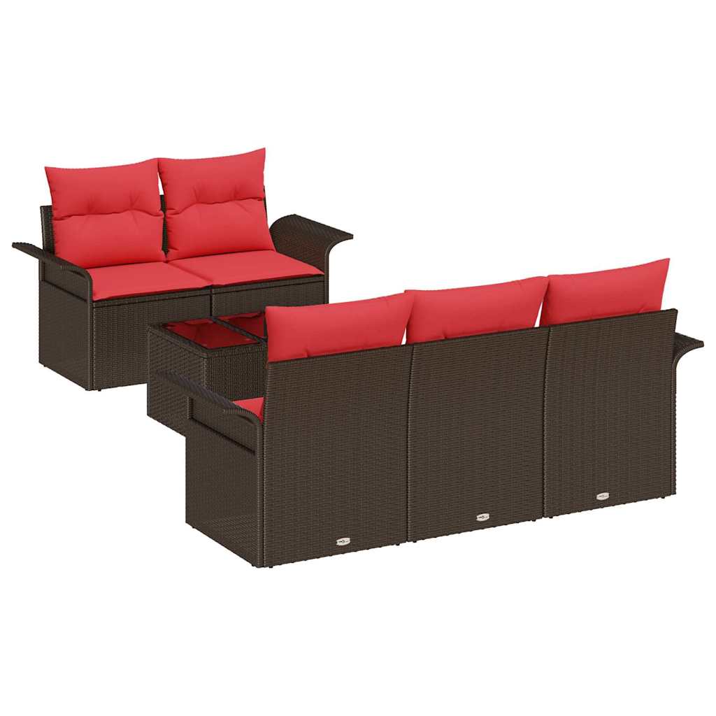 Ensemble de canapé de jardin 6 pcs Marron polyrotin