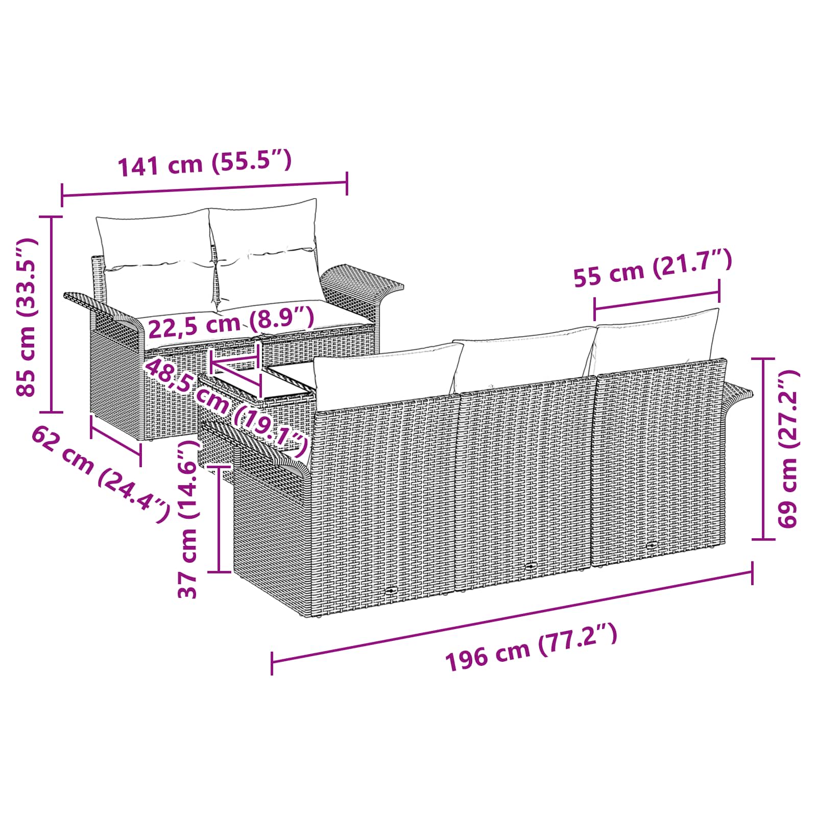 Ensemble de canapé de jardin 6 pcs Marron polyrotin