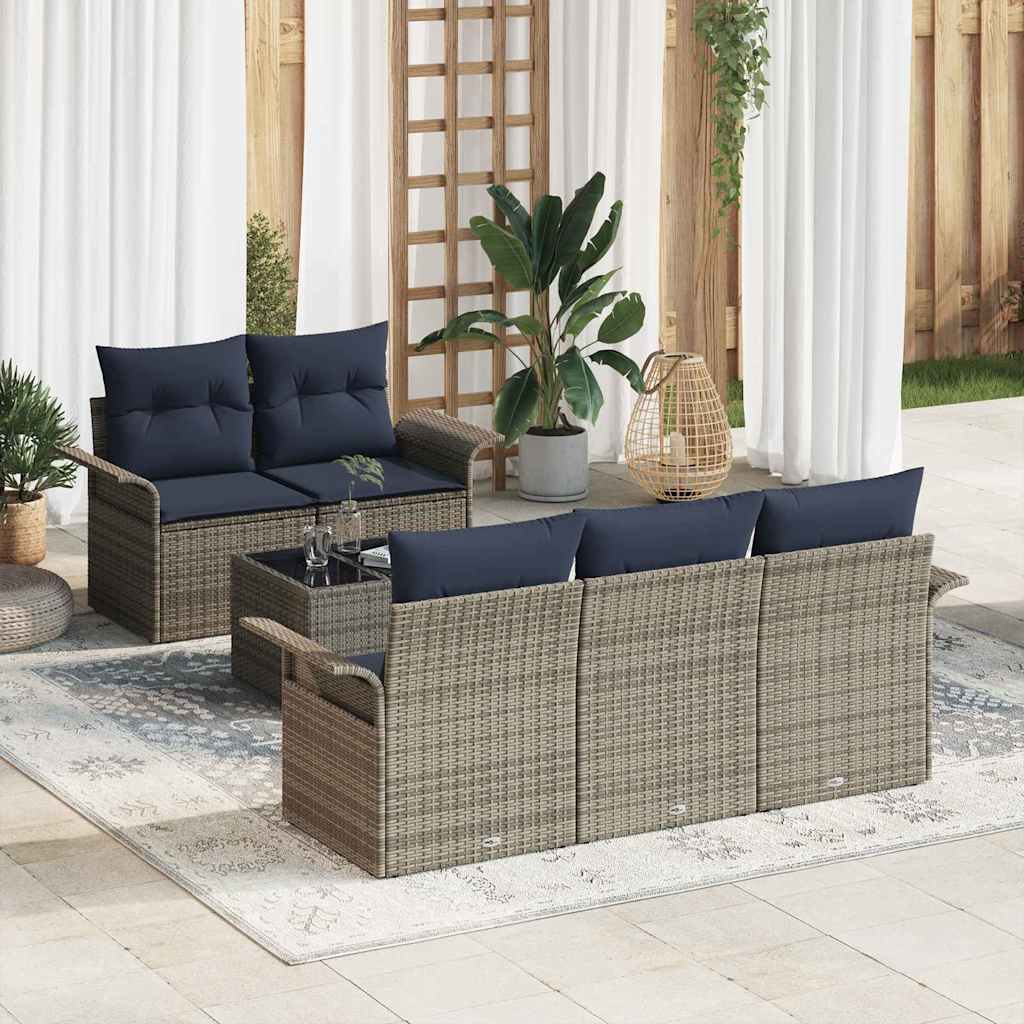 Ensemble de canapé de jardin 6 pc Gris polyrotin