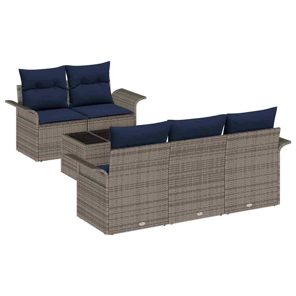 Ensemble de canapé de jardin avec coussin 6 pcs Gris polyrotin