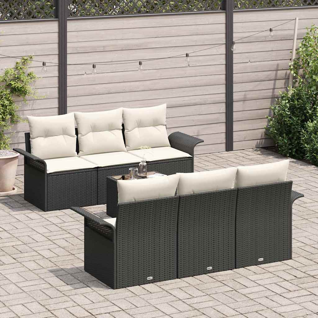 Ensemble de canapé de jardin avec coussin 7 pcs Noir polyrotin