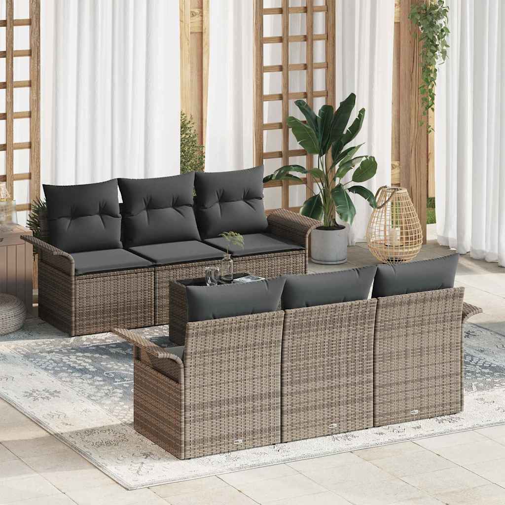 Ensemble de canapé de jardin avec coussin 7 pcs Gris polyrotin