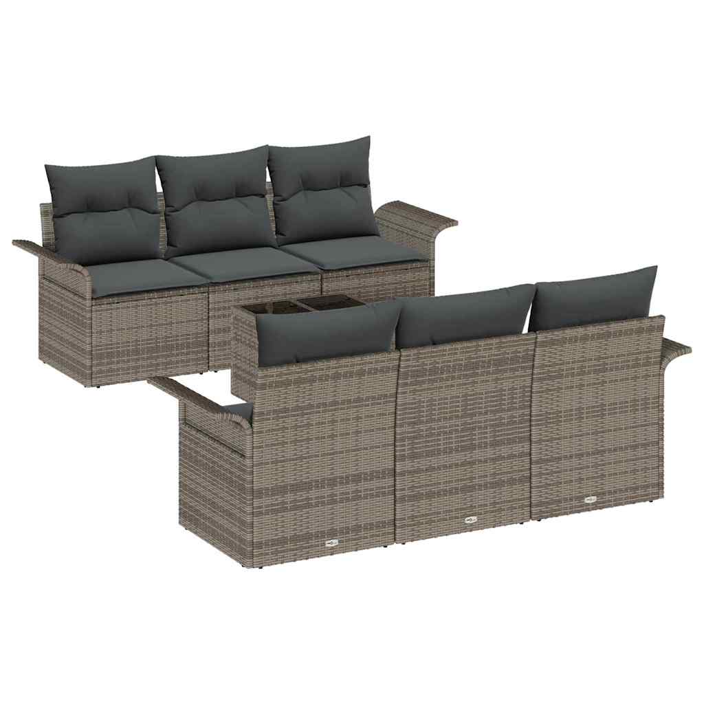 Ensemble de canapé de jardin avec coussin 7 pcs Gris polyrotin
