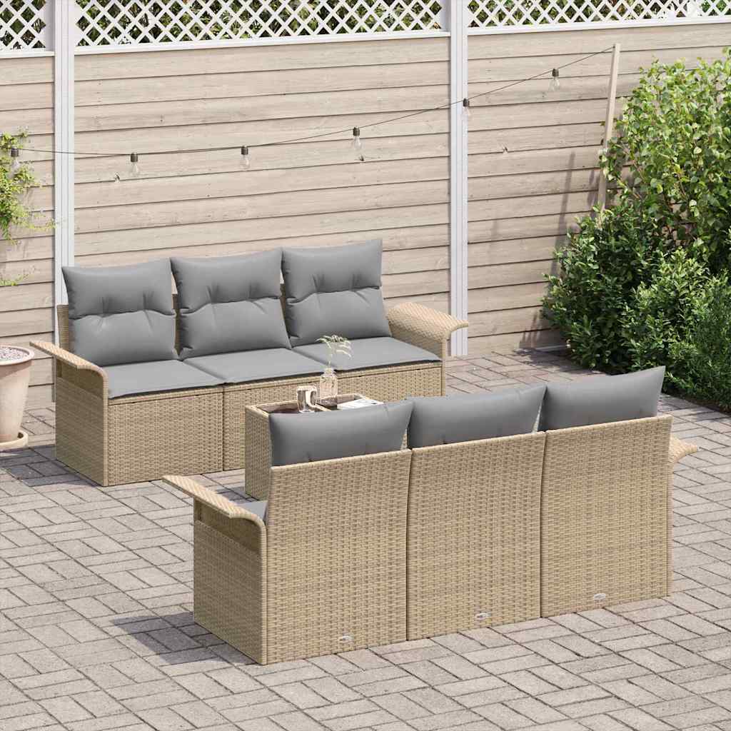 Ensemble de canapé de jardin avec coussin 7 pcs Beige polyrotin