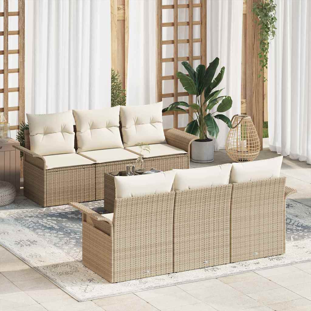 Ensemble de canapé de jardin avec coussin 7 pcs Beige polyrotin