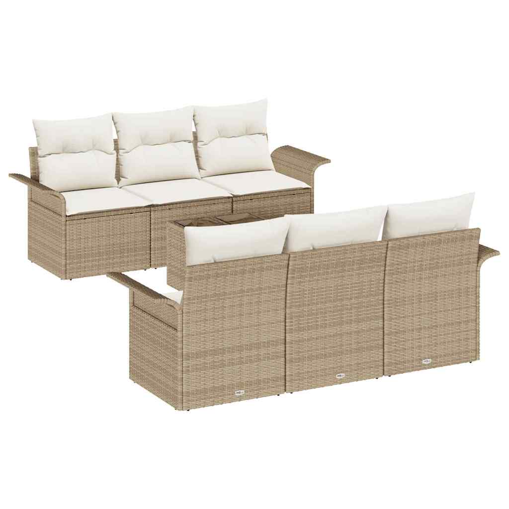 Ensemble de canapé de jardin avec coussin 7 pcs Beige polyrotin