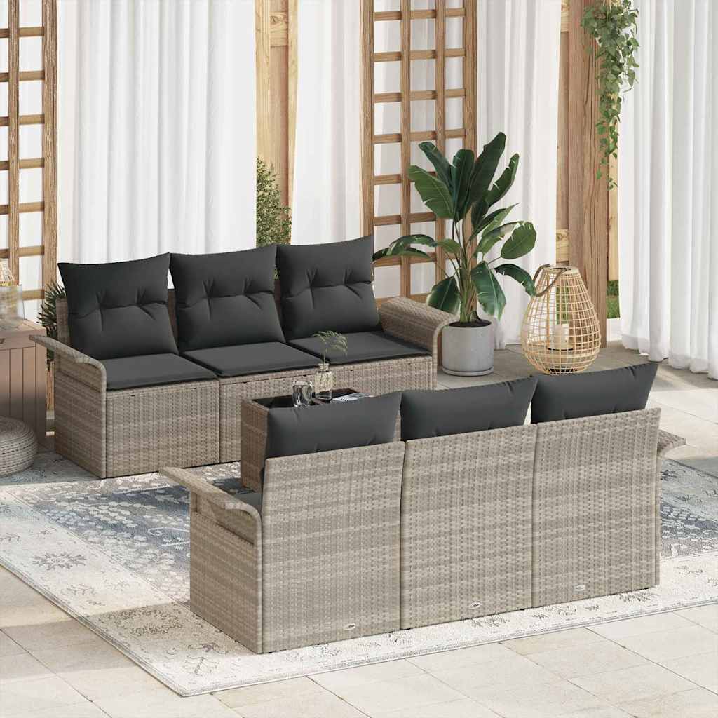 Ensemble de canapé de jardin 7 pc Gris clair polyrotin