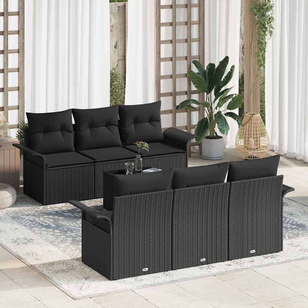 Ensemble de canapé de jardin avec coussin 7 pcs Noir polyrotin