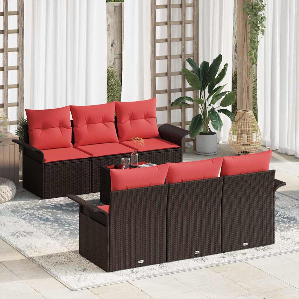 Ensemble de canapé de jardin 7 pcs Marron polyrotin