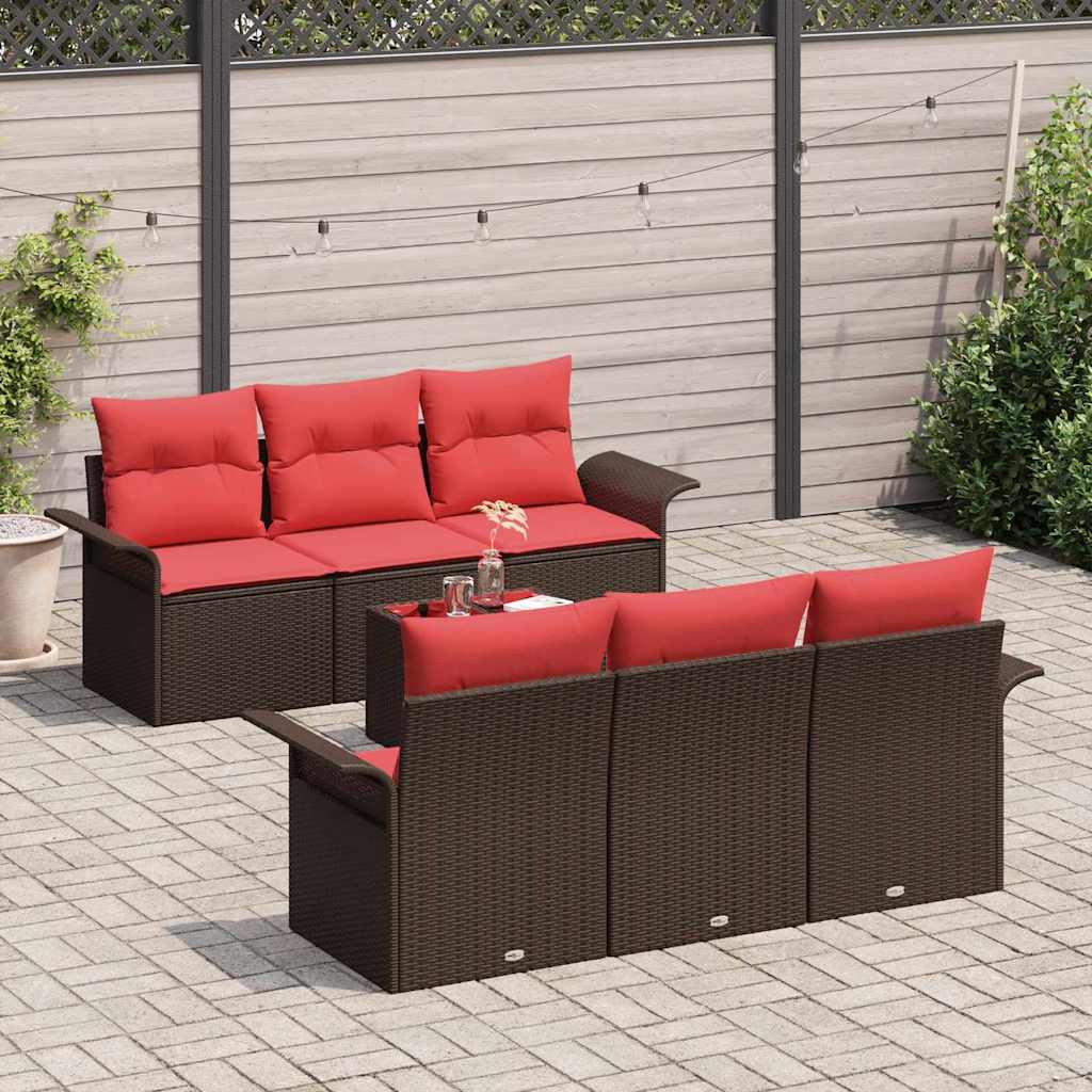 Ensemble de canapé de jardin 7 pcs Marron polyrotin