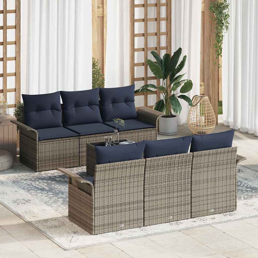 Ensemble de canapé de jardin 7 pc Gris polyrotin
