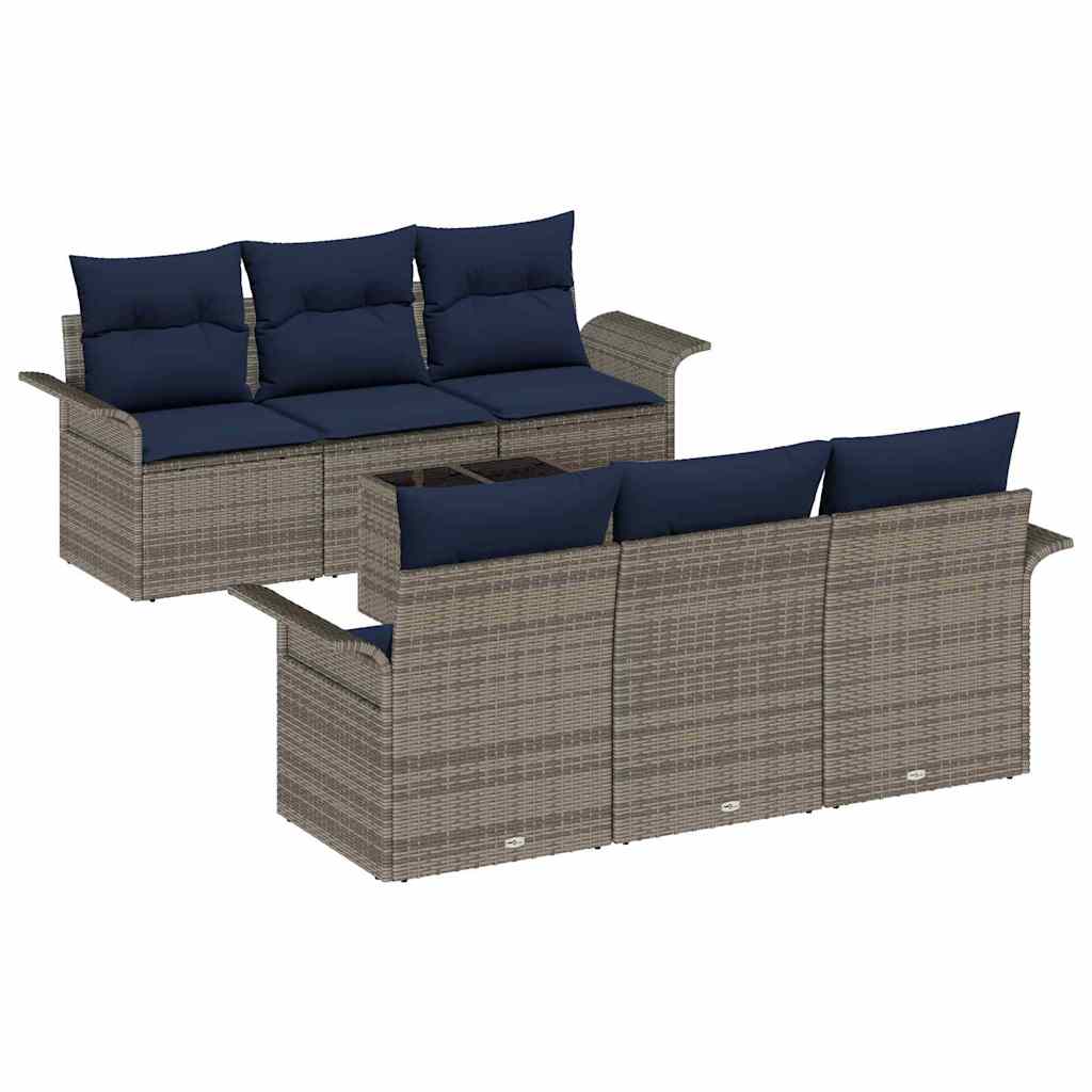Ensemble de canapé de jardin avec coussin 7 pcs Gris polyrotin