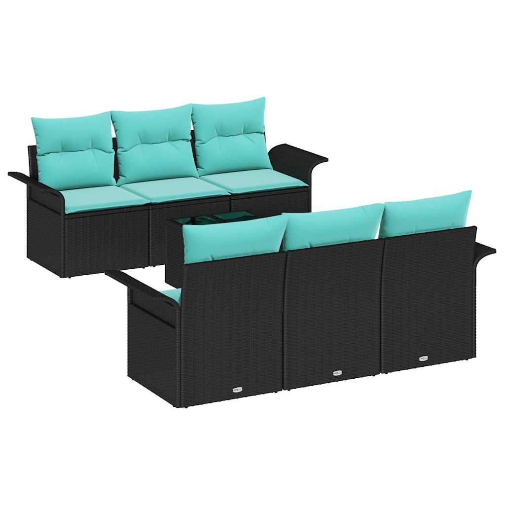 Ensemble de canapé de jardin avec coussin 7 pcs Noir polyrotin