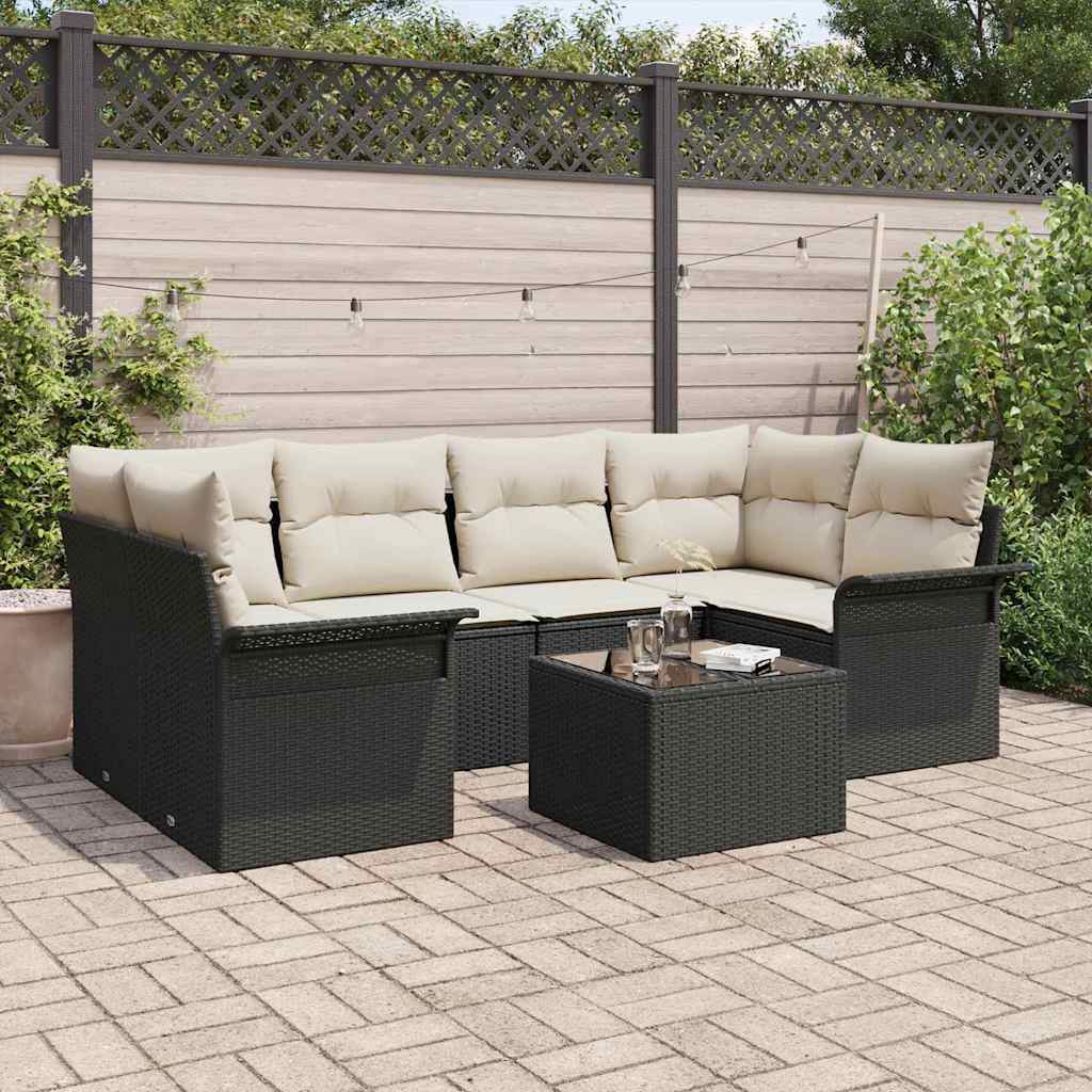 Ensemble de canapé de jardin 7 pc Noir polyrotin