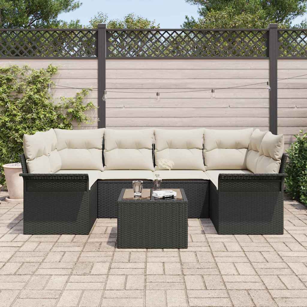 Ensemble de canapé de jardin avec coussin 7 pcs Noir polyrotin