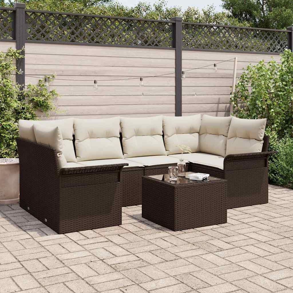 Ensemble de canapé de jardin 7 pc Marron polyrotin