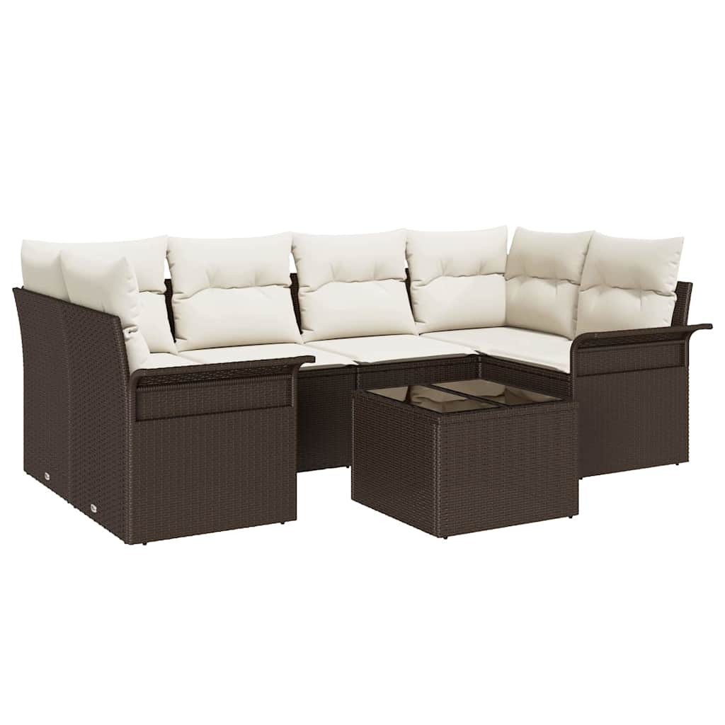 Ensemble de canapé de jardin 7 pcs Marron polyrotin