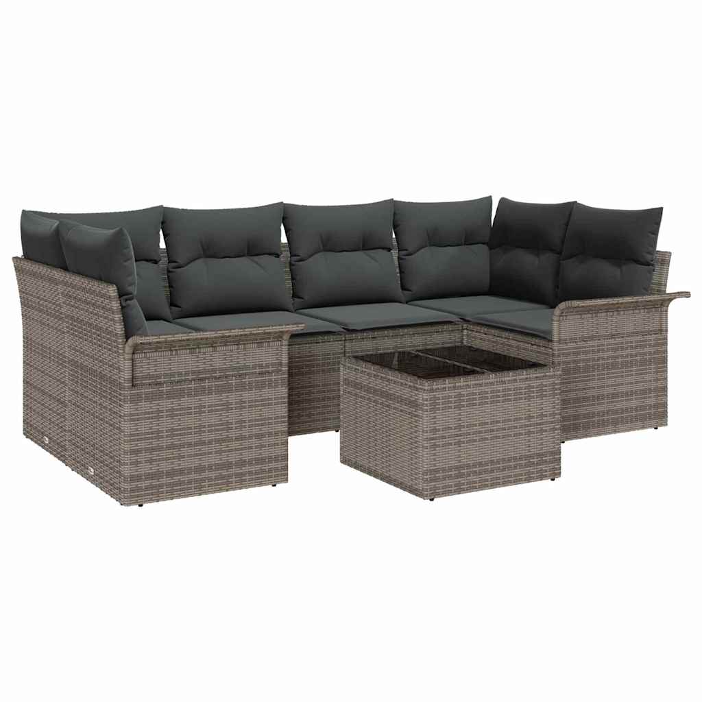 Ensemble de canapé de jardin 7 pc Gris polyrotin