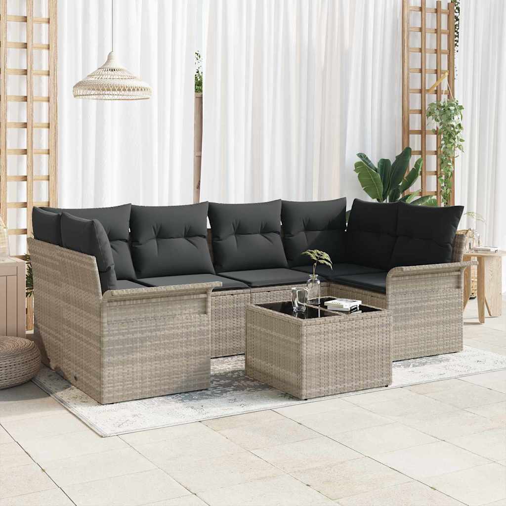 Ensemble de canapé de jardin 7 pc Gris clair polyrotin