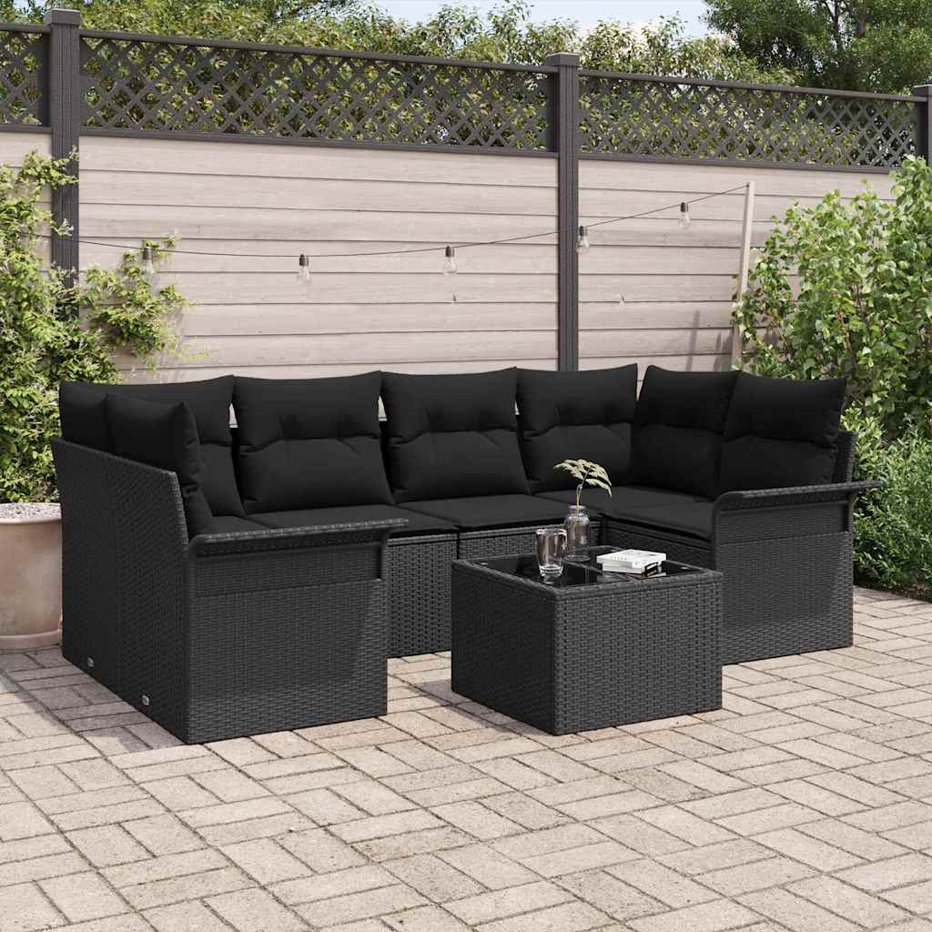 Ensemble de canapé de jardin 7 pc Noir polyrotin