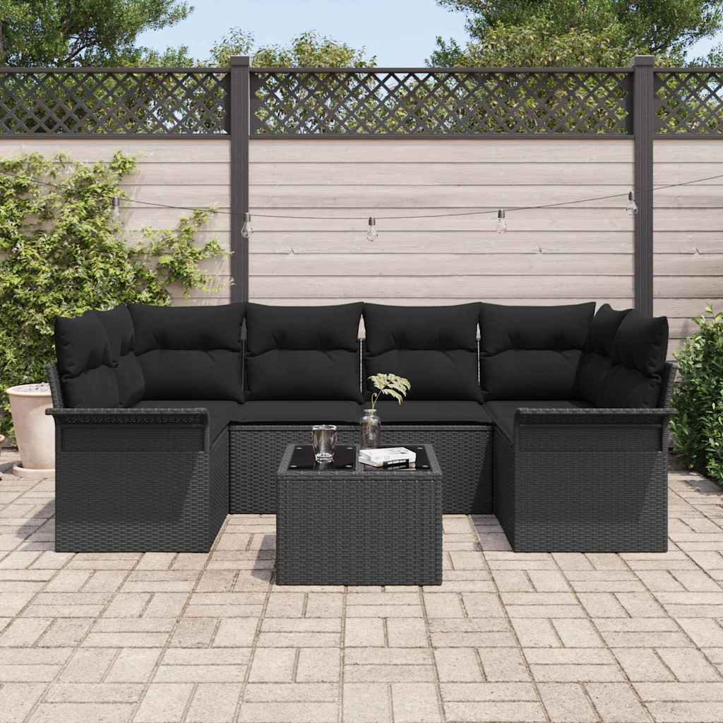 Ensemble de canapé de jardin 7 pcs Noir Poly rotin
