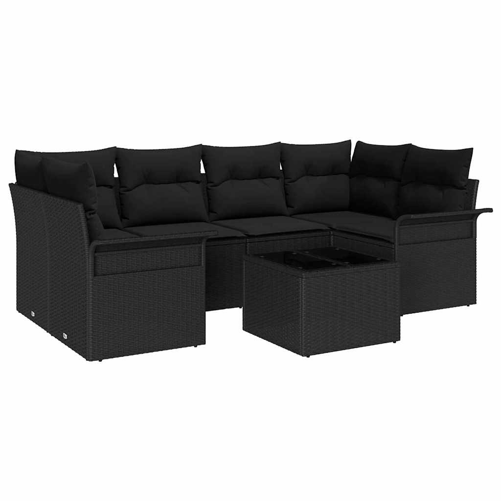 Ensemble de canapé de jardin 7 pcs Noir Poly rotin