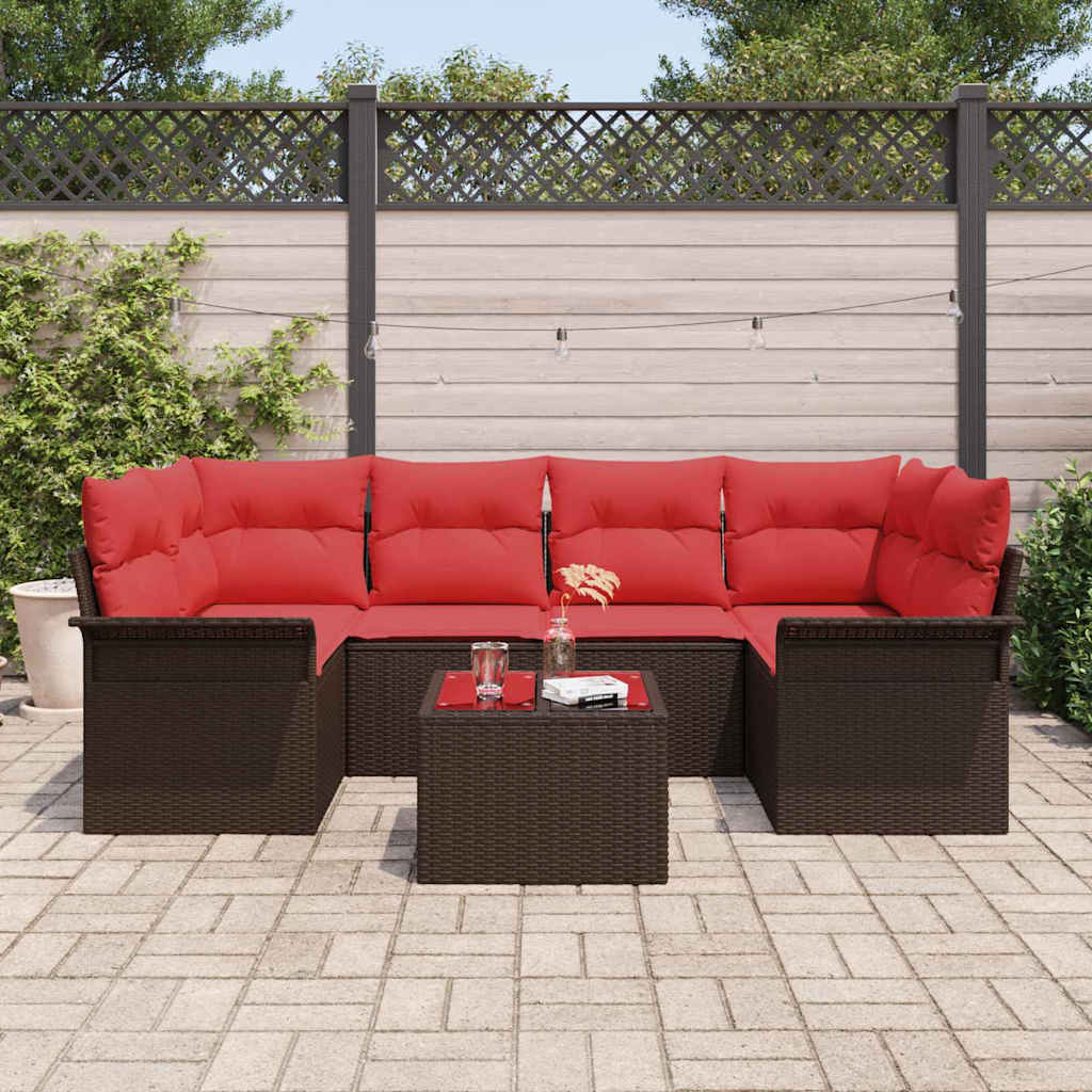 Ensemble de canapé de jardin 7 pcs Marron polyrotin