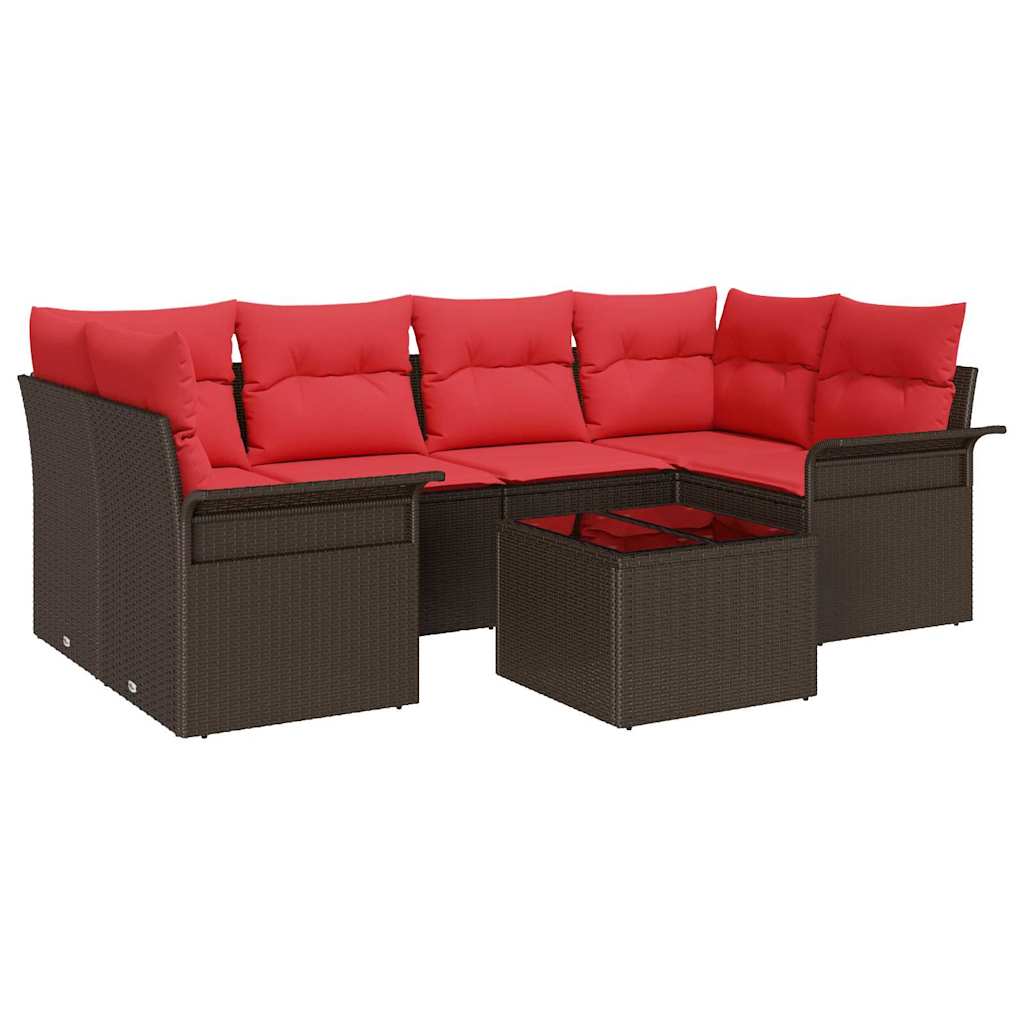 Ensemble de canapé de jardin 7 pcs Marron polyrotin
