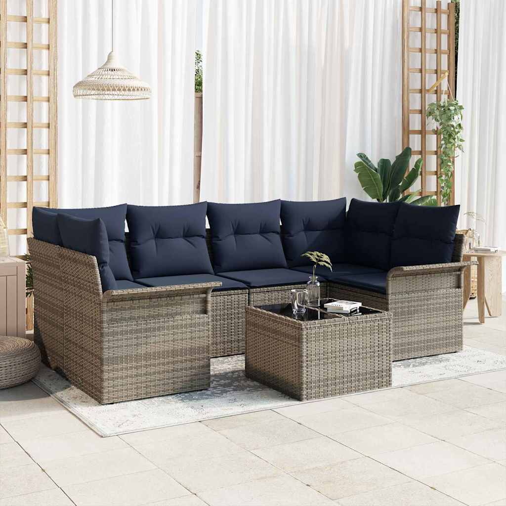 Ensemble de canapé de jardin avec coussin 7 pcs Gris polyrotin