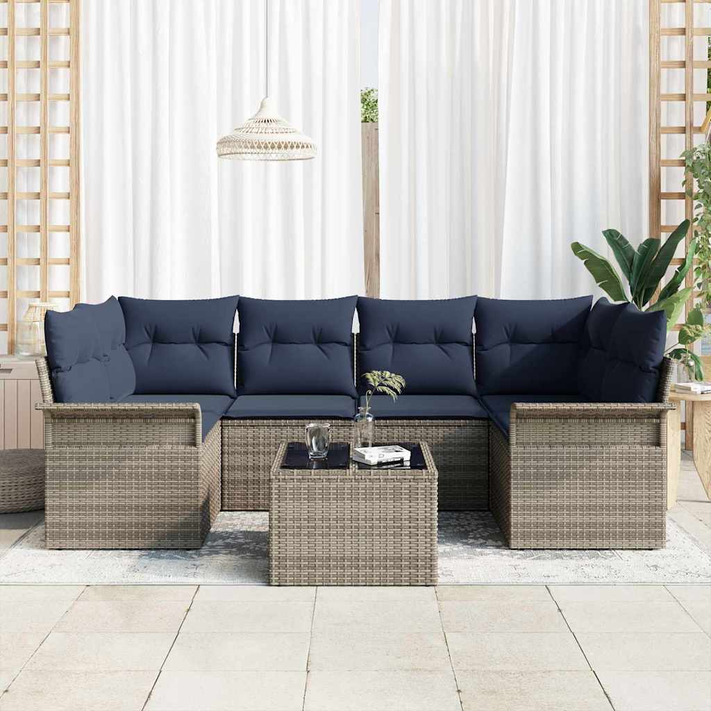 Ensemble de canapé de jardin avec coussin 7 pcs Gris polyrotin