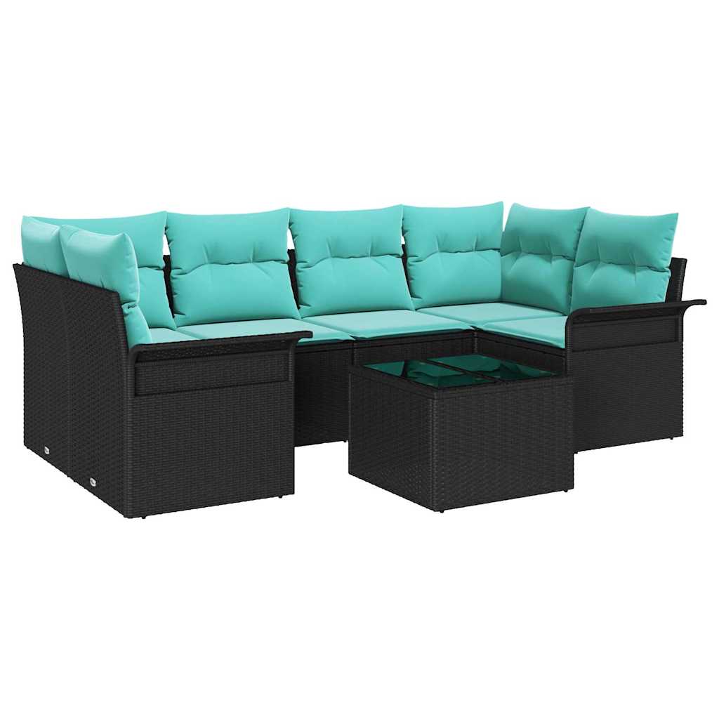 Ensemble de canapé de jardin avec coussin 7 pcs Noir polyrotin