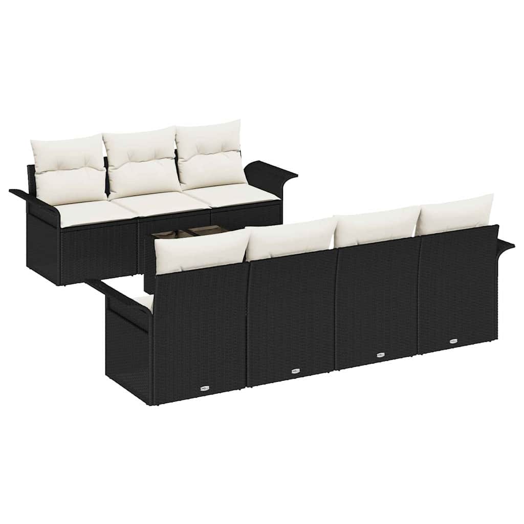 Ensemble de canapé de jardin avec coussin 8 pcs Noir polyrotin