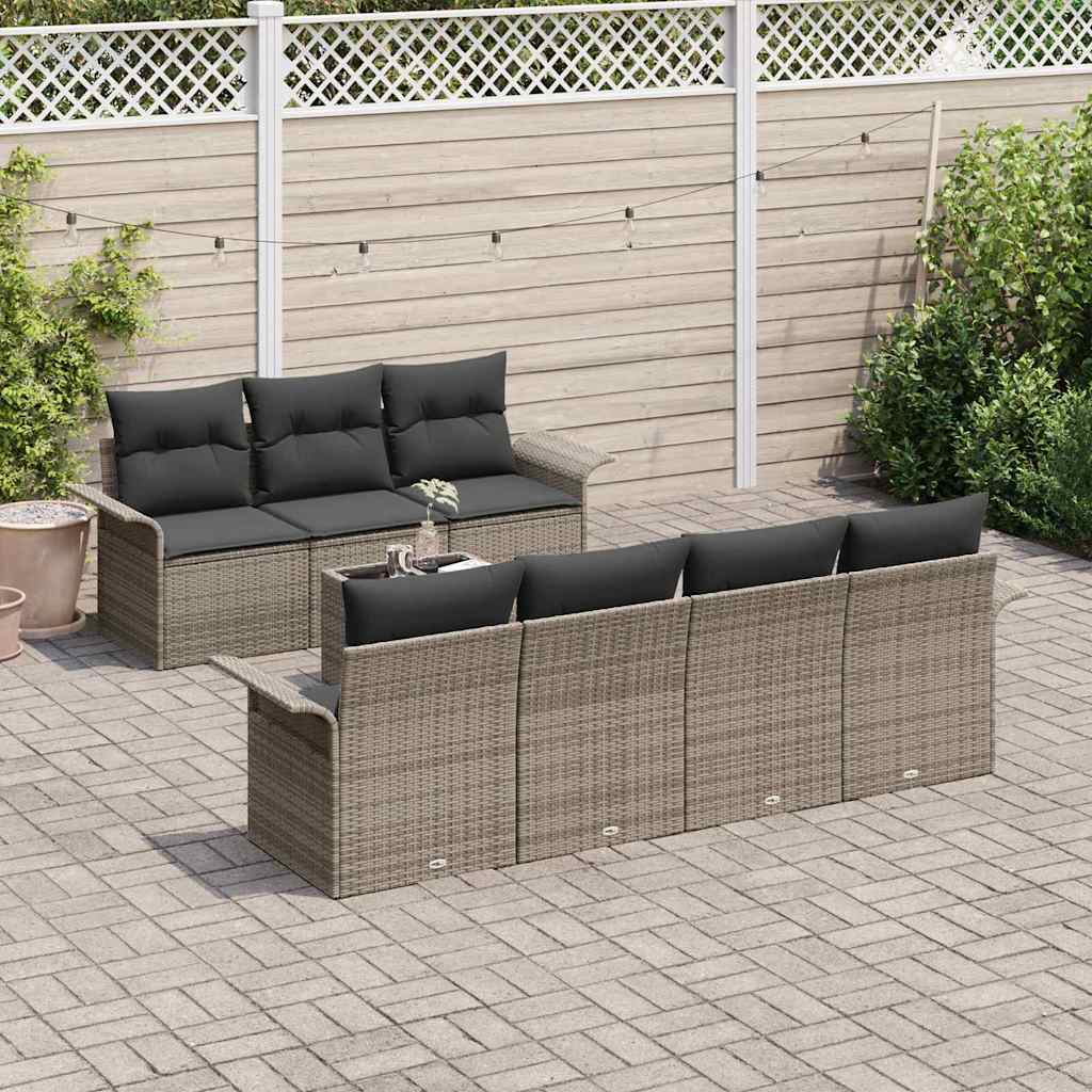 Ensemble de canapé de jardin avec coussin 8 pcs Gris polyrotin