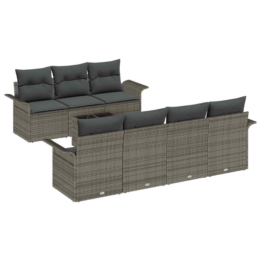 Ensemble de canapé de jardin avec coussin 8 pcs Gris polyrotin