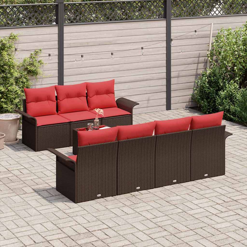 Ensemble de canapé de jardin 8 pcs Marron polyrotin