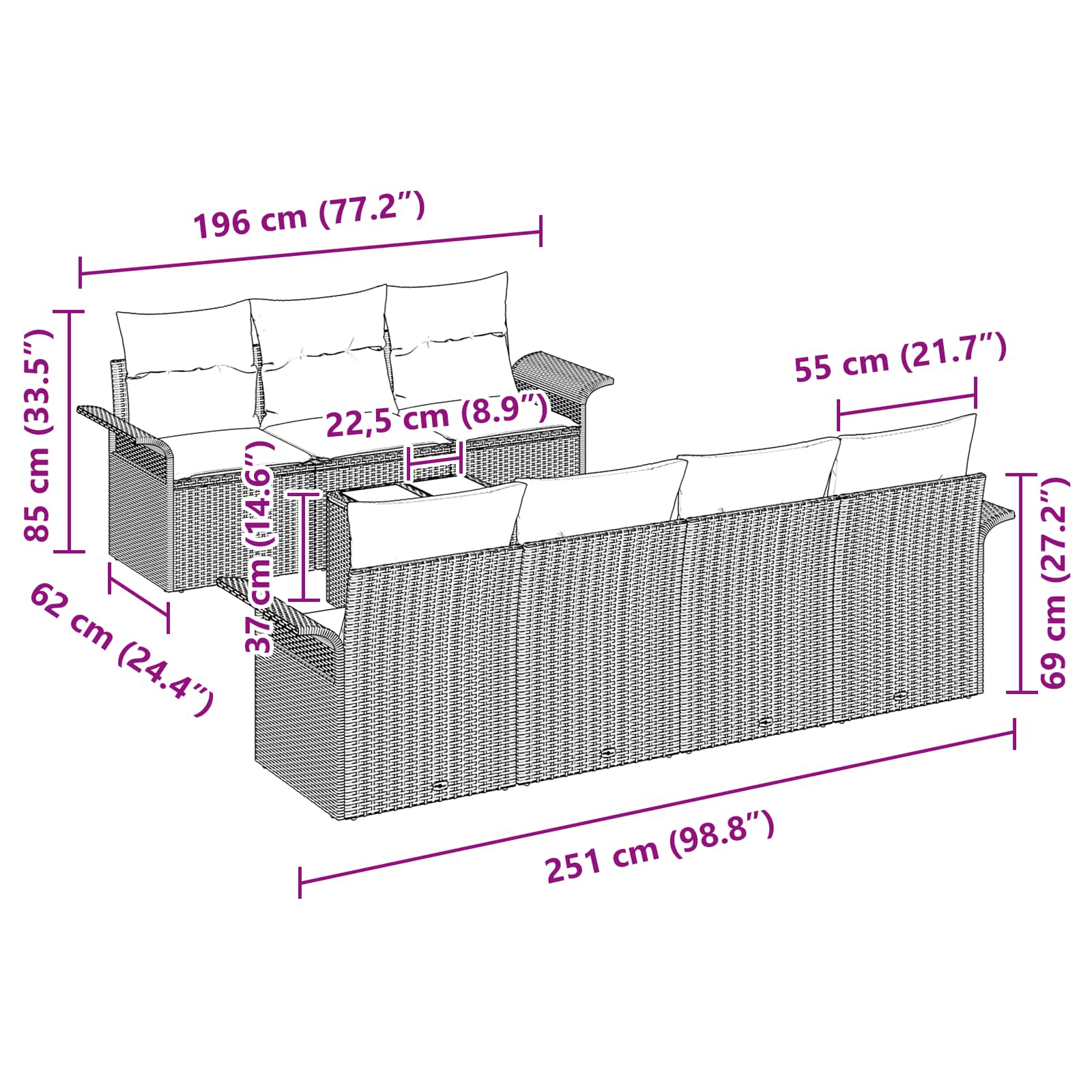 Ensemble de canapé de jardin 8 pcs Marron polyrotin