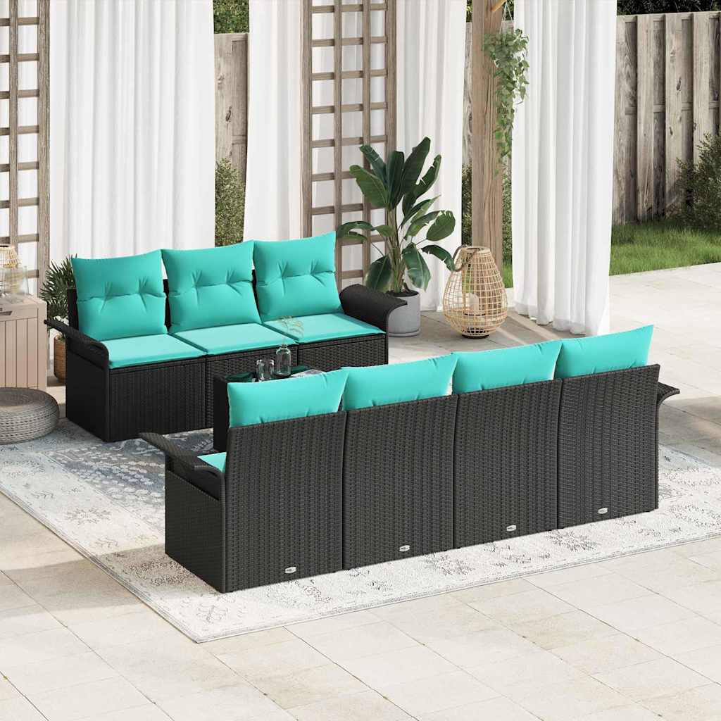 Ensemble de canapé de jardin avec coussin 8 pcs Noir polyrotin