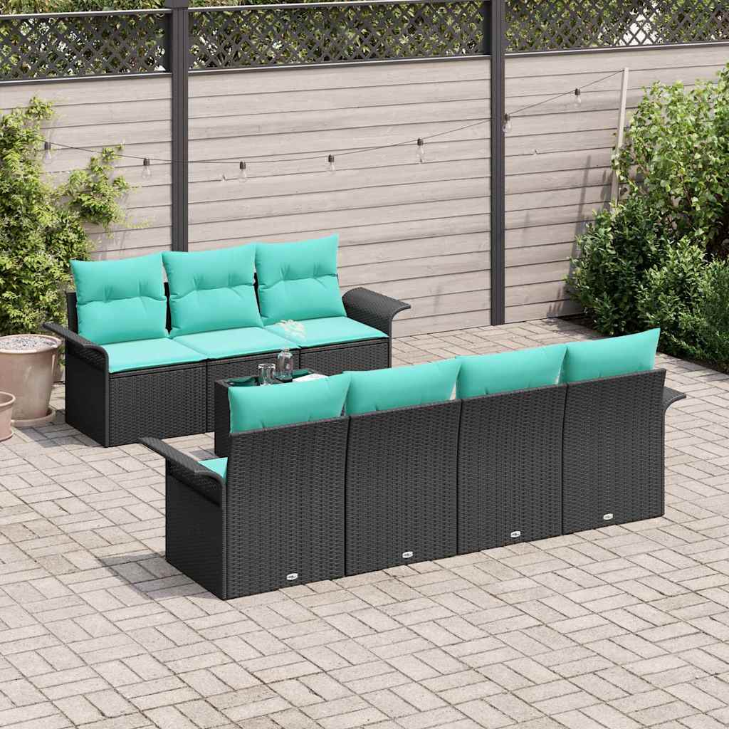 Ensemble de canapé de jardin avec coussin 8 pcs Noir polyrotin